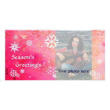 SNOWFLAKES, pink ,fuchsia,white Photo Cards