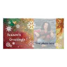 SNOWFLAKES ,yellow,red,brown,green,white Photo Card Template