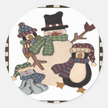 Snowman and Friends Round Sticker