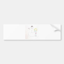 Snowman and Girl Bumper Stickers