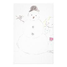 Snowman and Girl Personalized Stationery