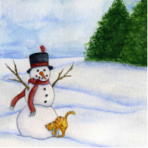 Snowman And Kitty Ornament