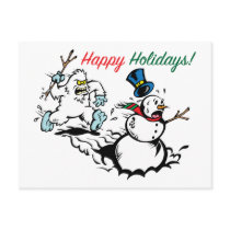 Snowman Chase Happy Holidays Postcard