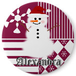 Snowman Christmas Stocking Name Tag Buttons