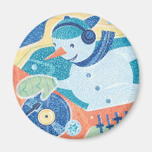 Snowman DJ Christmas Dance Party Fridge Magnet