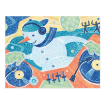 Snowman DJ Christmas Dance Party Post Card