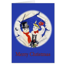 Snowman Family - Vintage Christmas Card