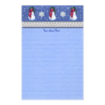 Snowman Green Hat Blue Customized Stationery