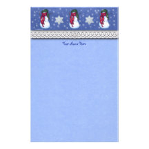 Snowman Green Hat Blue Stationery Paper