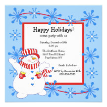 Snowman Happy Holiday Christmas Party Invitation