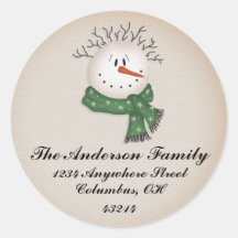Snowman Head 2 - Christmas Address Labels Round Stickers