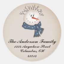 Snowman Head 3 - Christmas Address Labels Stickers