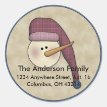 Snowman Holiday D2 Return Address Labels Round Stickers