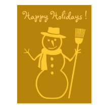 snowman in dark gold post card