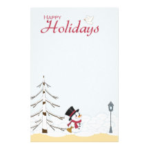 Snowman in the snow Christmas holiday stationery