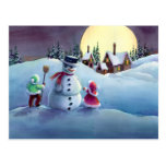 SNOWMAN & KIDS by SHARON SHARPE Postcard