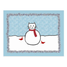 Snowman Kitty Postcard