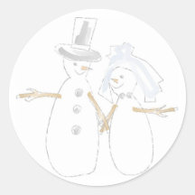 Snowman Love Couple Holiday Design Seals Round Sticker