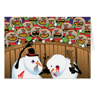 Snowman pit fight christmas card