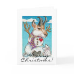 Snowman Pronghorn Antelope and Bunny Greeting Card