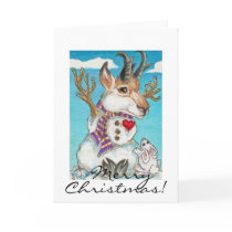 Snowman Pronghorn Antelope and Bunny Greeting Card