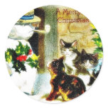 Snowman standing with holy leaves and cats around stickers