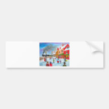 Snowman winter scene folk art painting train bumper sticker