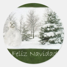 Snowman with Winter Trees - Feliz Navidad Round Sticker