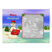 Snowman's Present (photo frame) Greeting Cards