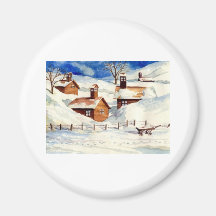 Snowy Christmas Village Fridge Magnet