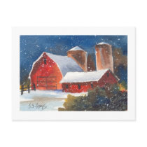 Snowy Evening Barns & Silos Postcards