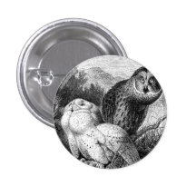 Snowy - Horned Owls Vintage Wood Engraving Button