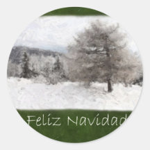 Snowy Mountain Landscape - Feliz Navidad Round Sticker