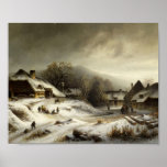 Snowy Village and Landscape Poster