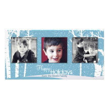 Snowy White Blue Holiday Christmas Photo Card