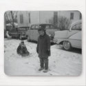 Snowy winter scene little girls mousepads