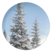 Snowy Winter Scene with Christmas Trees Dinner Plate