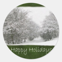 Snowy Winter Trees and Shrubs - Happy Holidays Stickers