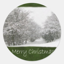Snowy Winter Trees and Shrubs - Merry Christmas Round Sticker