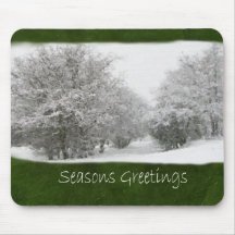 Snowy Winter Trees and Shrubs - Seasons Greetings Mousemat