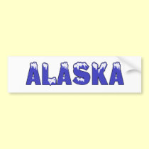 SNOWY WORD ALASKA bumper stickers