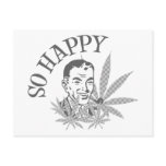 So Happy Retro Guy W/ Pot Leaves & Pipe Grey Postcards