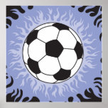 soccer ball blue flames posters