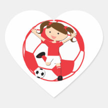 Soccer Girl 1 and Ball Red and White Heart Sticker