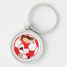 Soccer Girl 1 and Ball Red and White Key Chains