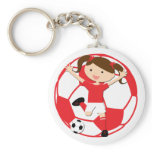 Soccer Girl 1 and Ball Red and White Key Chain