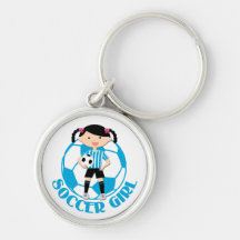 Soccer Girl 2 Ball Blue and White Stripes v2 Keychain
