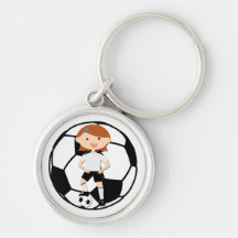 Soccer Girl 3 and Ball Black and White Key Chain