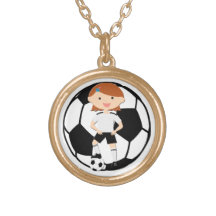 Soccer Girl 3 and Ball Black and White Custom Necklace