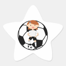 Soccer Girl 3 and Ball Black and White Star Stickers